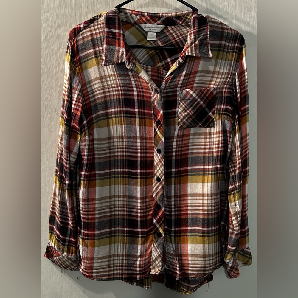 Christopher & Banks Plaid Button-Up Shirt Size P/L